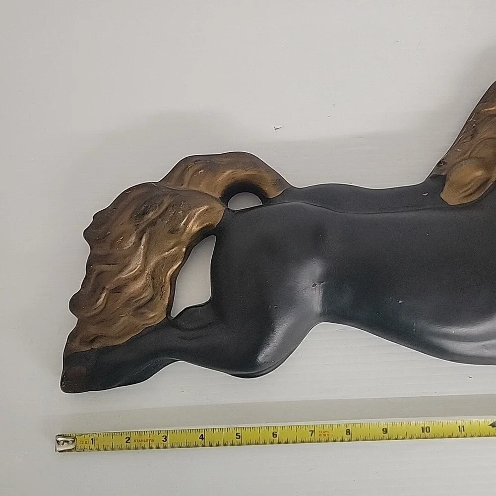Vintage‎ Chalkware Running Black Gold Horses Western Wall Hanging MCM